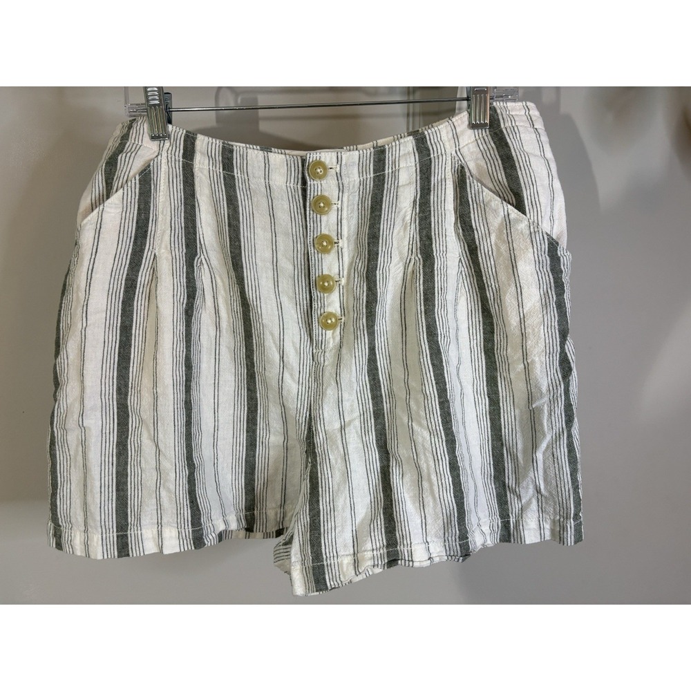BY ANTHROPOLOGIE Linen Cotton Green Striped Shorts 12